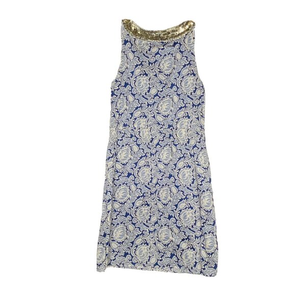 Ann Taylor Loft Blue Cotton Sequins Embellished Dress 10 Sleeveless - Picture 3 of 5